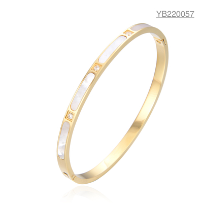 古典的で白いラインストーンのエナメルの金のブレスレットのステンレス鋼の贅沢な腕輪のブレスレット
