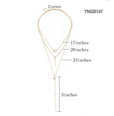 結婚式のための40cmの贅沢なステンレス鋼の層状のネックレス3層の金のネックレス