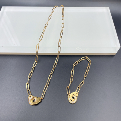 最新のゴールドカラーステンレス鋼耳飾り ネックレス ブレスレットセット Cnc Cz 女性用