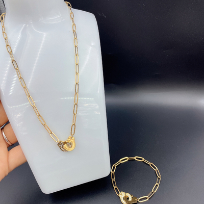 最新のゴールドカラーステンレス鋼耳飾り ネックレス ブレスレットセット Cnc Cz 女性用